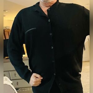 BACHRACK black button down cardigan with a leather FAKE pocket!